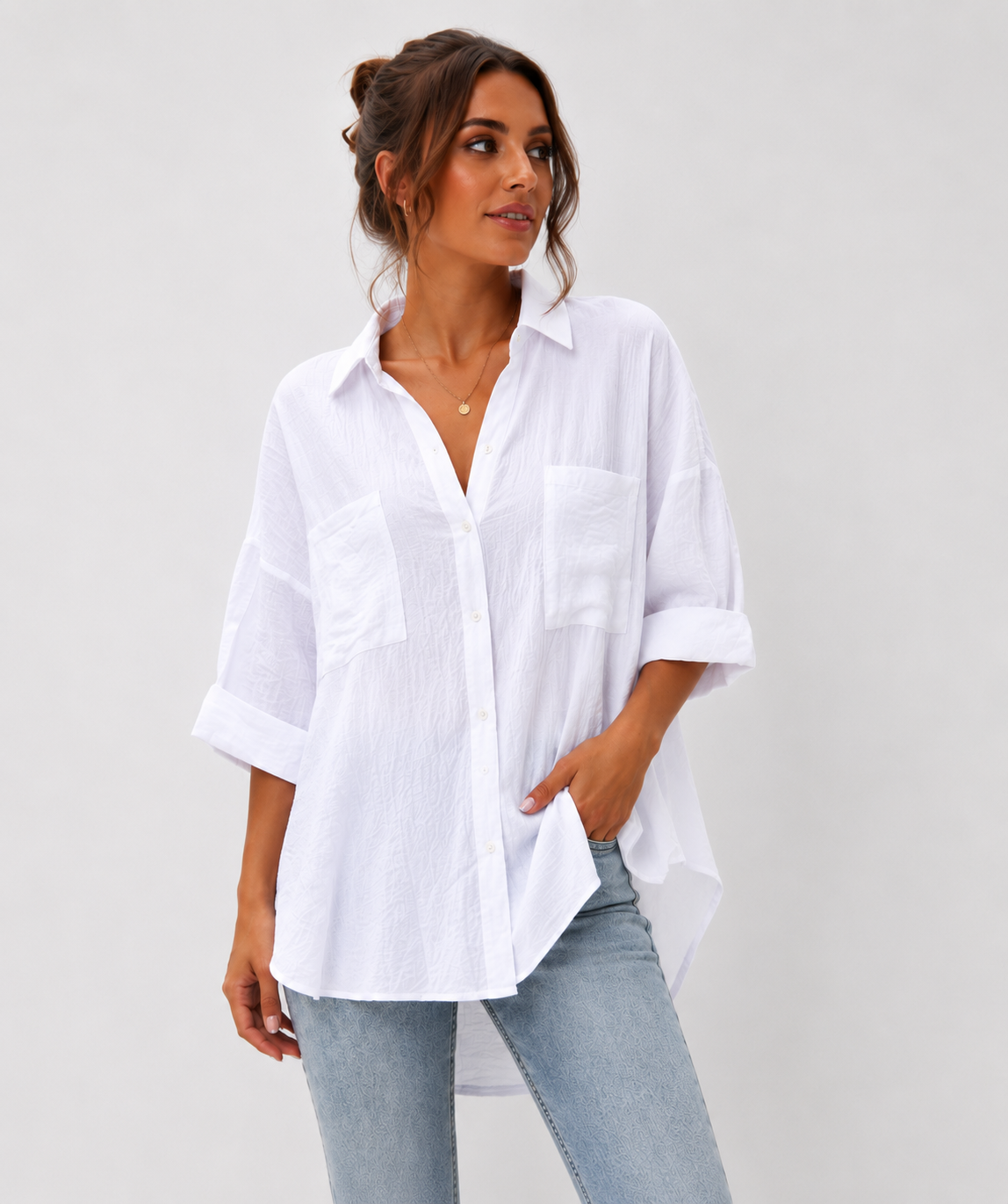 Ella Oversized Linnen Blouse – Wit
